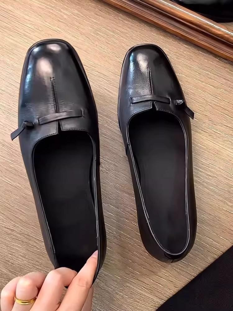 Cowhide Version~ French Thick Heel Medieval Shoes Niche Design Versatile Loafers Spring New Products One-pedal Small Leather Shoes