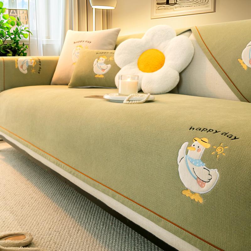 Cartoon Cute Duck Sofa Cushion Universal In All Seasons  New Chenille Sofa Seat Cushion Fixed Non-Slip Cover
