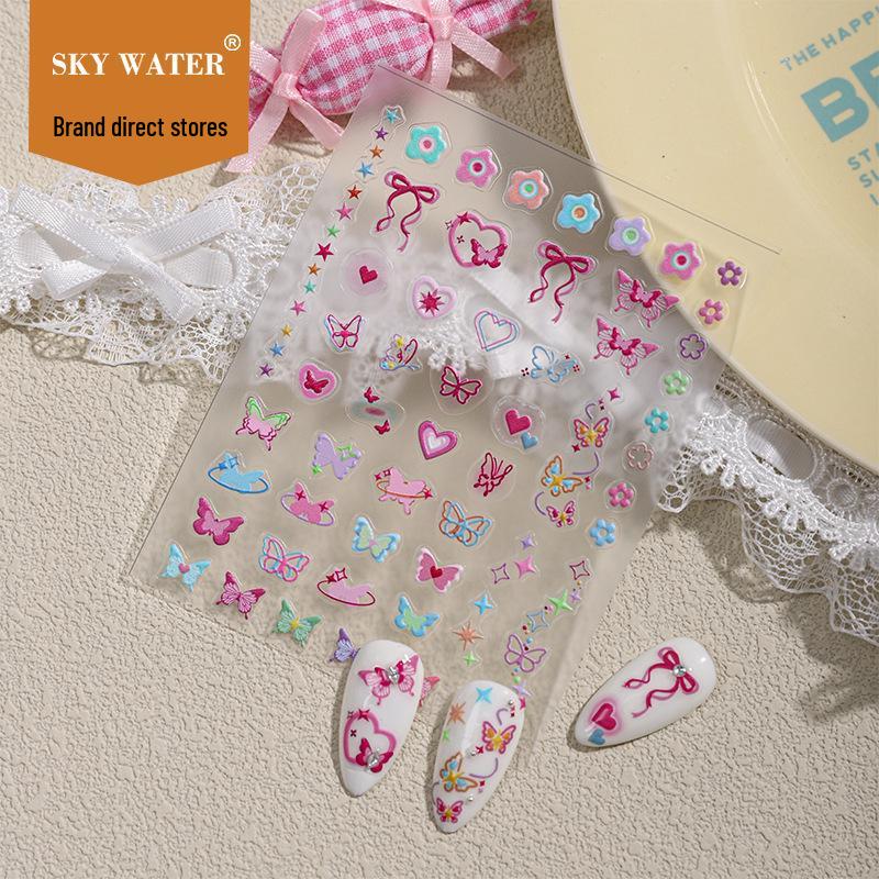 Sky 5D Embossed Butterfly & Rose Nail Art Stickers