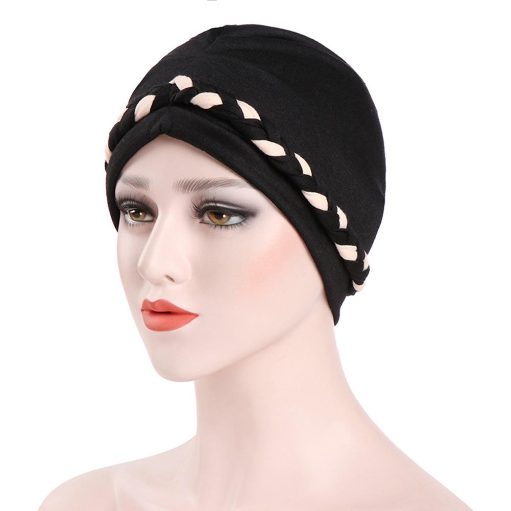 

Fashion Muslim Women Double-color Braid Hat Warm Knitting Cap for Spring Summer black free size#1