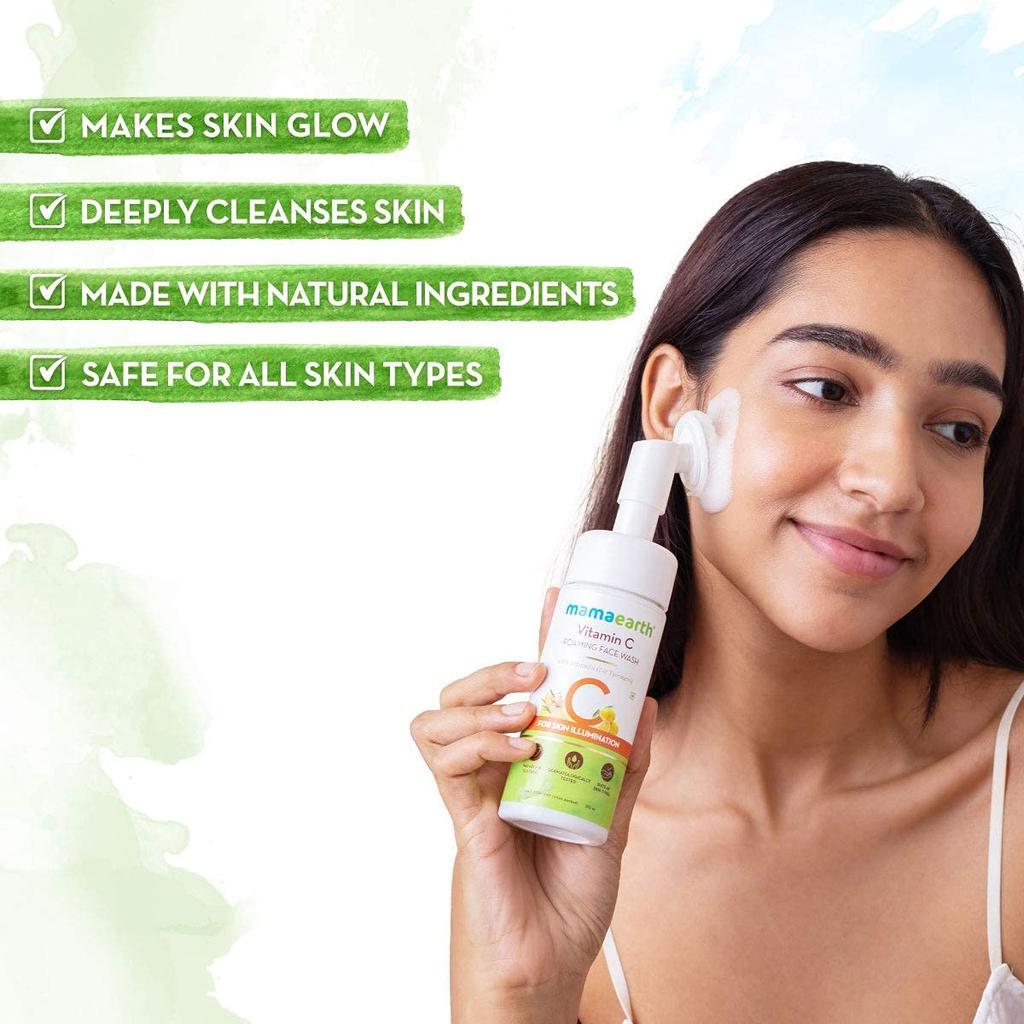 Mamaearth Vitamin C Foaming Face Wash With Silicone Brush For Glowing Skin, Oil Control & Deep Pore Cleanse - 150ml