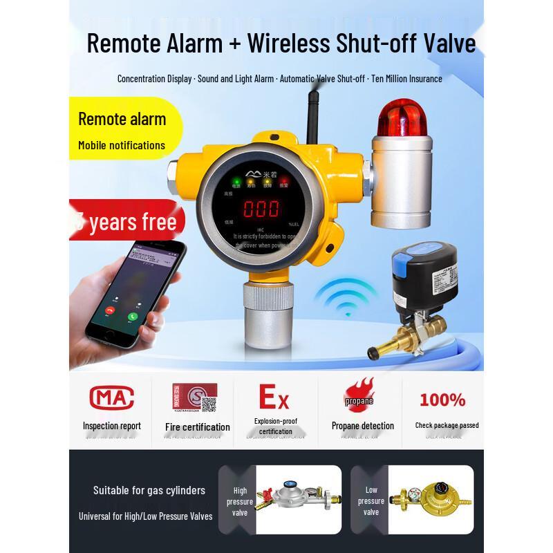 MDNG Wireless LPG Gas Leak Detector with Auto Shut-off Valve CN plug (adapter included) Wireless NB Mobile Notification