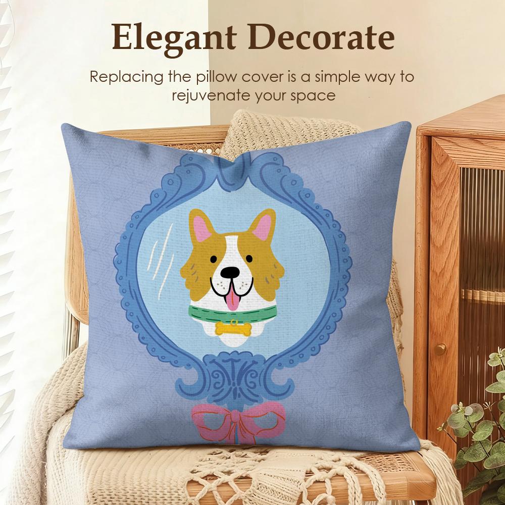 Cute Caroon Cat Portrait Cushion Cover Natural Linen Organic Fabric DoubleSided Printing Sofa Home Decor Gift Pillow Case