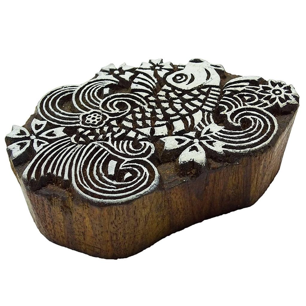 Decorative Wooden Block Carved Textile Tree Stamp Collectible Blocks