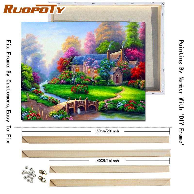 RUOPOTY Olejomalba podle čísel Zahrada Ručně malovaná olejomalba Jedinečný dárek Malování podle čísel Dům pro dospělé Domácí dekorace