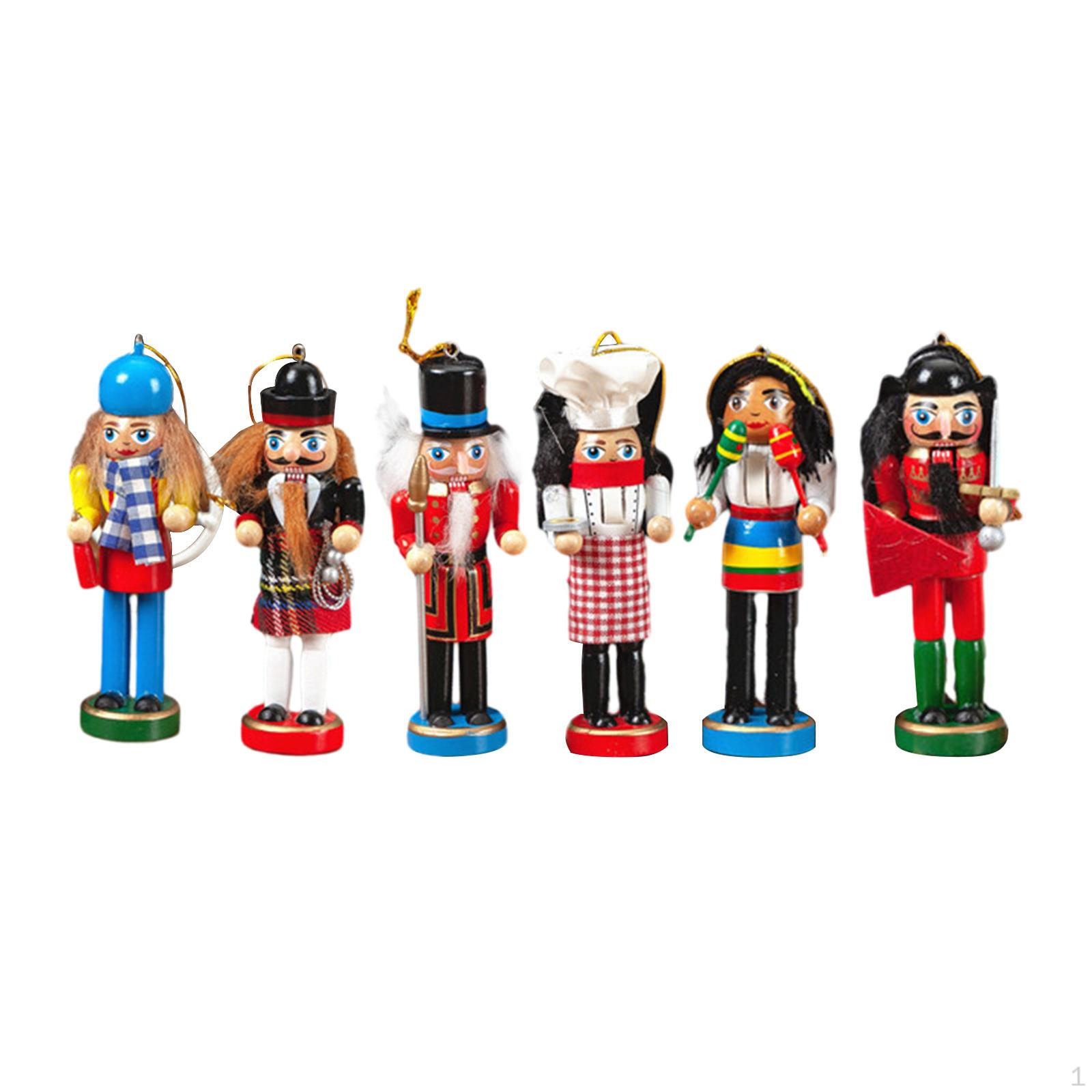 6x Nutcracker Soldier Figure Decor Christmas Figures , Wooden for Festival