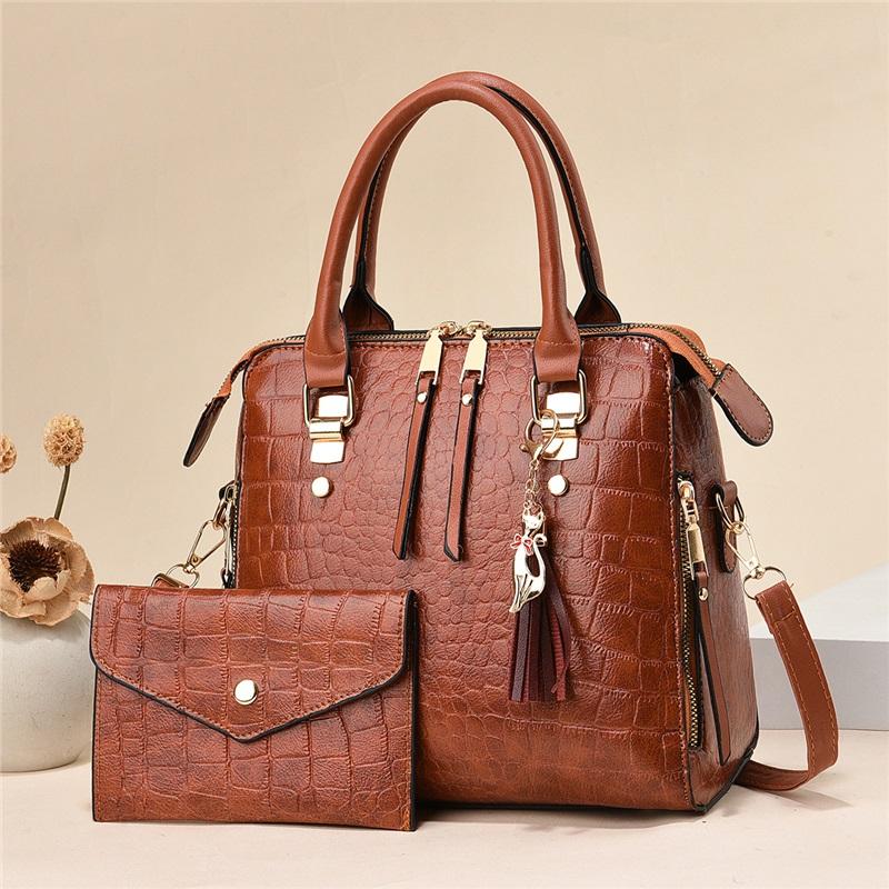 Trendy Versatile 2 Pieces Women Handbag Set Portable Hand Carry Single Shoulder Crossbody Bag For Daily Commute Shopping