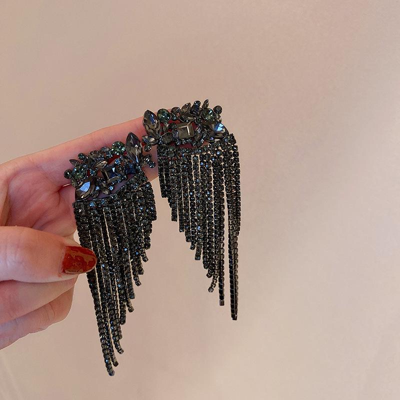 Elegant Long Tassel Diamond Earrings - Luxurious European & American Style Earrings for Women
