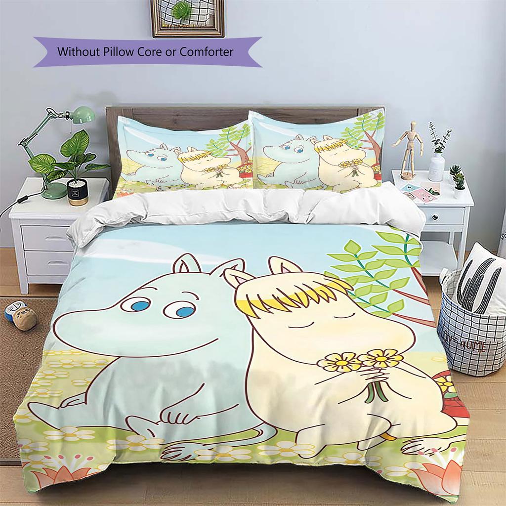 Moomin Pattern Bedding Home Decoration Birthday Gift ( 1 duvet cover + 2 pillowcase, without core),fan merchandise.