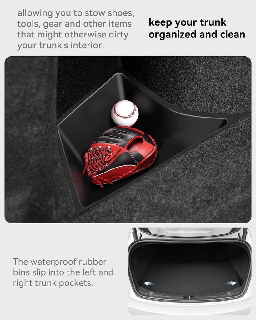 Trunk Organizer for Tesla Model 3 2026 Highland Trunk Storage Bins with TPE Lid Waterproof Rear Trunk Side Storage box 2PCS