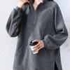 Damgrå halvzip-tröja med ståkrage, oversized, sidoficka, lös, långärmad, avslappnad pullover-topp
