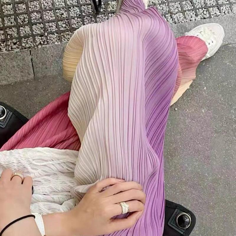 Ice Silk Pleated Tie Dye Summer Thin Gradient Color Wide Leg Pants Sun Protection Cool Beach Walking Pants