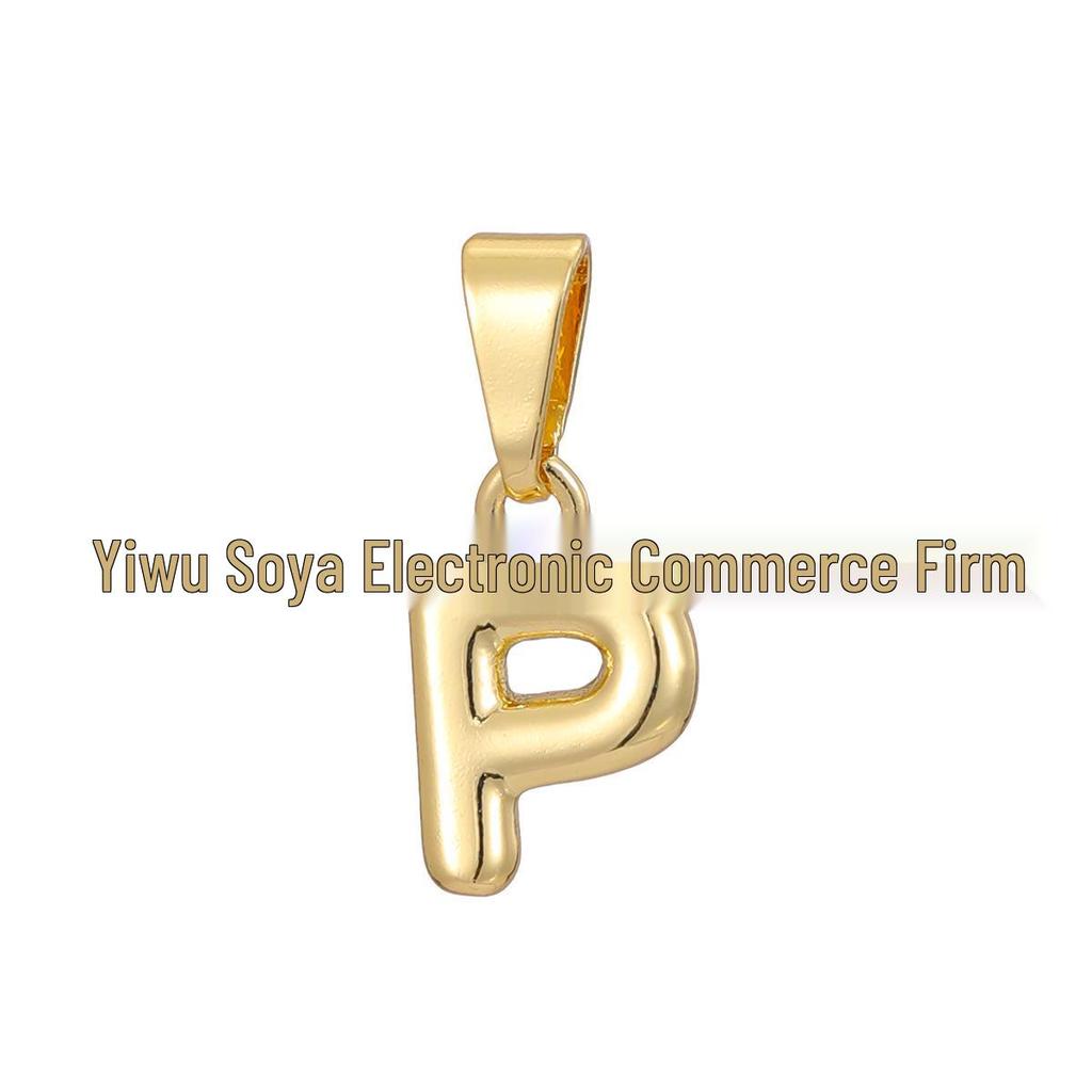 18k Gold-Plated Brass Mini Bubble Letter Pendant Necklace, DIY Personalized with 26 English Letters.