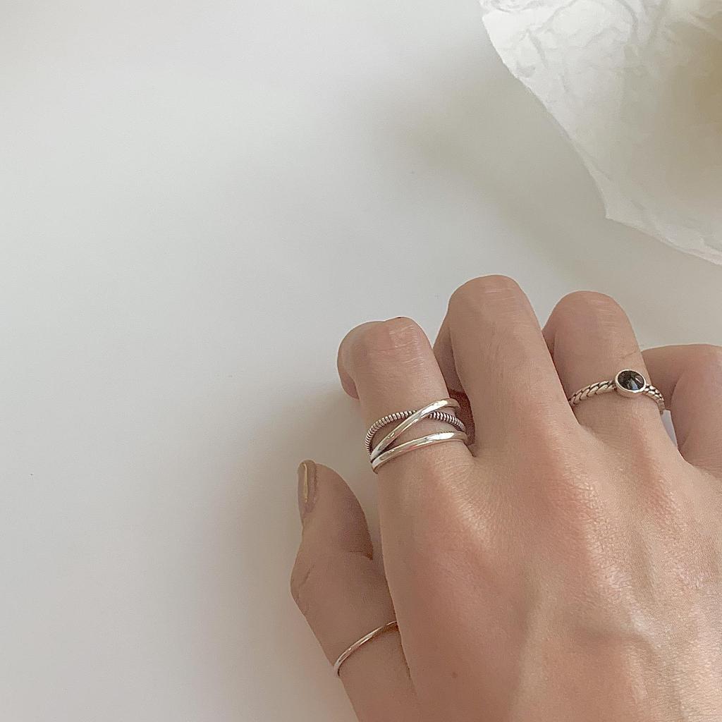 Sterling Silver Distressed Open Ring, Retro Adjustable Index Finger Style for Women 2021 Trend