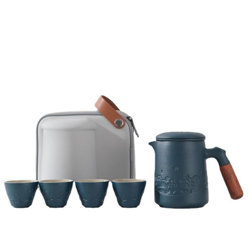 Ceramic Kuaike Cup One Pot Four Cups Travel Kung Fu Tea Set Portable Bag Set Simple Business Gift Engraving