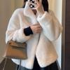 Women Thick Faux Mink Fur Loose Jackets Tops Winter Warm Stand Neck Single Breasted Abrigos Casual Korean Solid Coats Blusas New