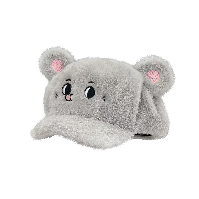 Cute Gray Mouse Big Mouse Plush Duck Cap Autumn and Winter Warm Cartoon Baseball Cap Thick Furry Octagonal Hat