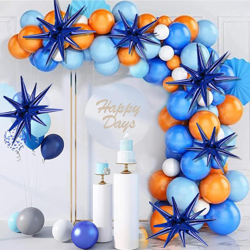 8 Peças Balões Estrela, Enormes Balões Estrela Explosão Azul de Folha de Alumínio para Chá de Bebê Formatura, Suprimentos de Decorações de Festa Azuis