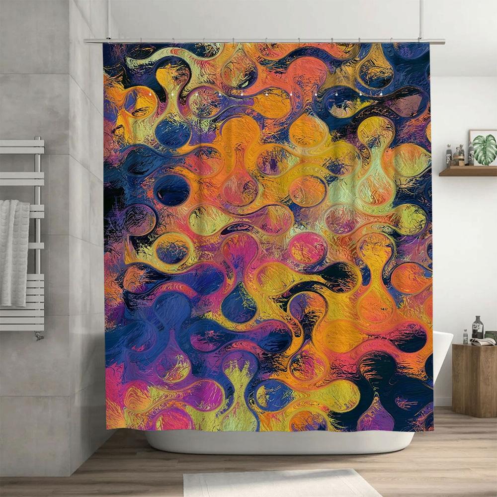Abstract Colorful Shower Curtain with Vibrant Patterns for Bathroom Decorations Blue Yellow Pink Purple Orange Black White Fabri