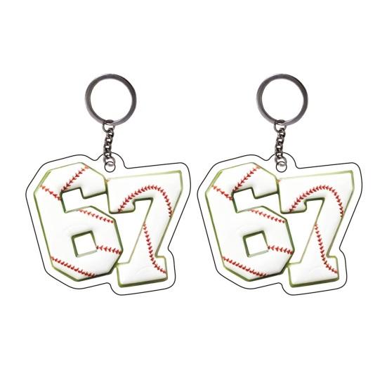 2Pcs Sports Ball Theme Acrylic 67 67 Keychain Car D