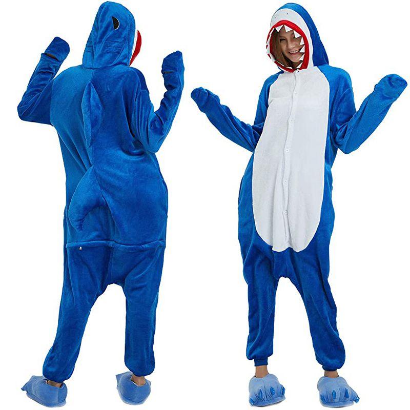 Adult Blue Shark Animal Flannel Cosplay Costume Pajamas Onesie Sleepwear Outfit Comfortable Soft Warm