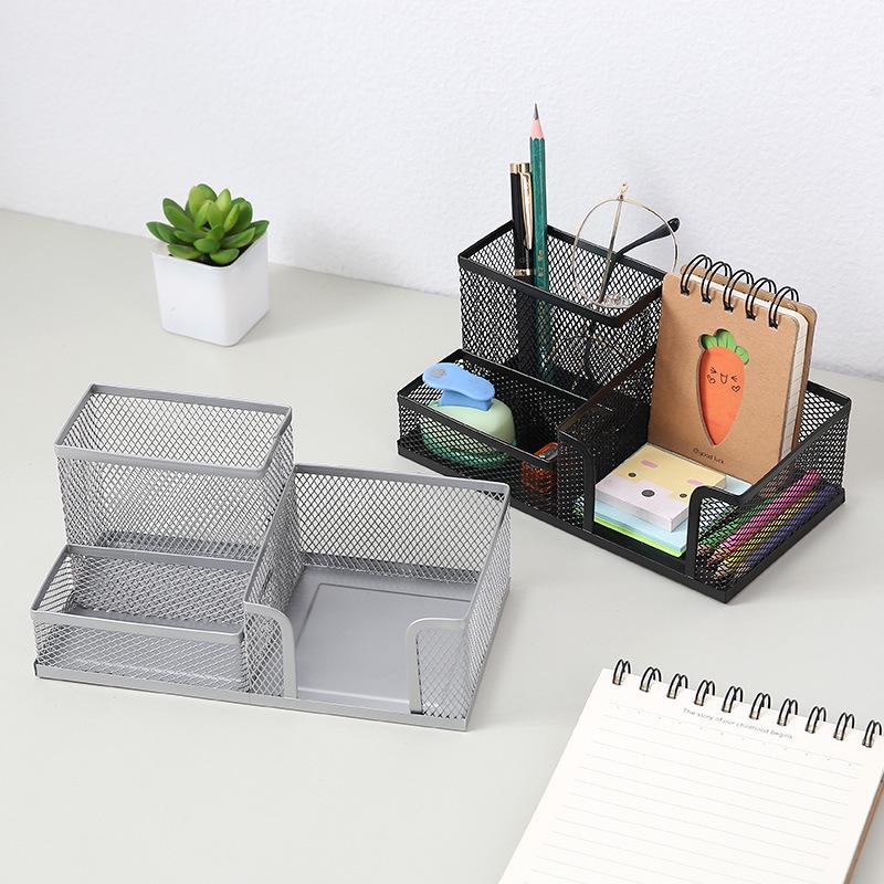 Creative Metal Art Pen Holder - Three-Grid Multifunctional Desktop Stationery Organizer