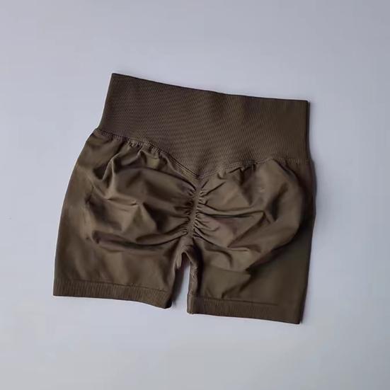 Høy midje Yoga Sportsshorts Ensfarget Slankende Løpeshorts Ensfarget Rynkete Hoftehevende Shorts