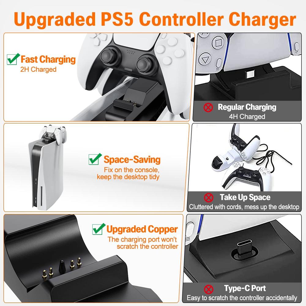 Dual Socket Fast Charging for PS5 Controller Gamepad Charger Station Stand for PlayStation 5 Accessories Handle Holder