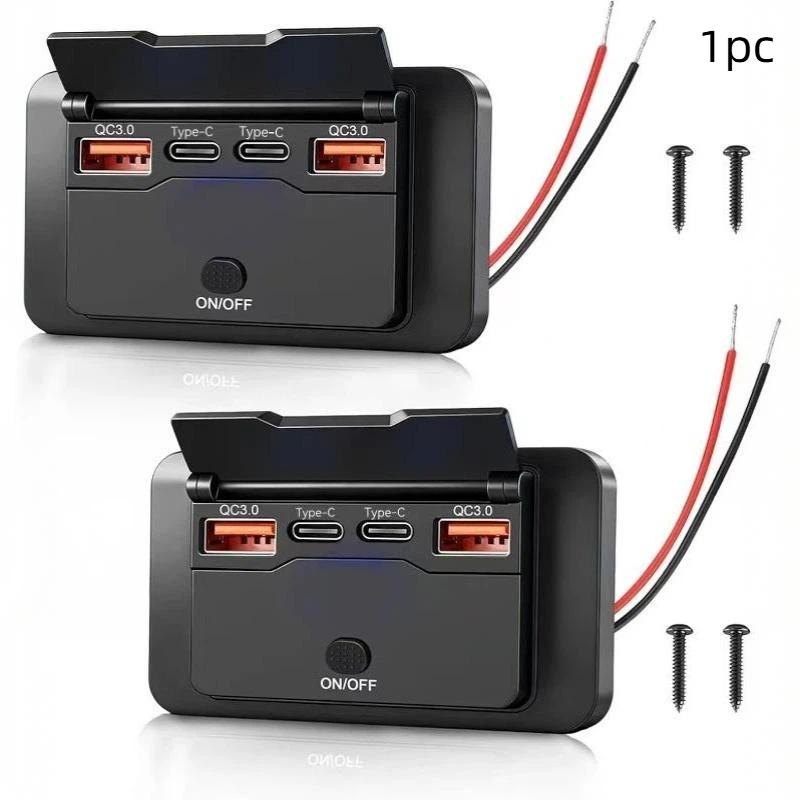 Car Charger Socket Adapter With Switch 4 Ports 12V 24V Qc30 Fast Charging Usb Outlet For Car Bus Motorcycle