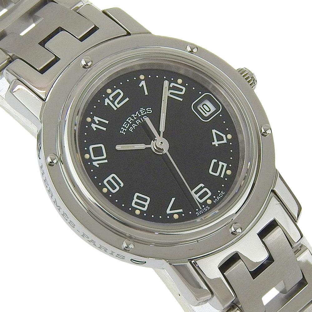 HERMES Clipper Watches CL4.210 blackDial Stainless Steel Quartz Analog display Women Used