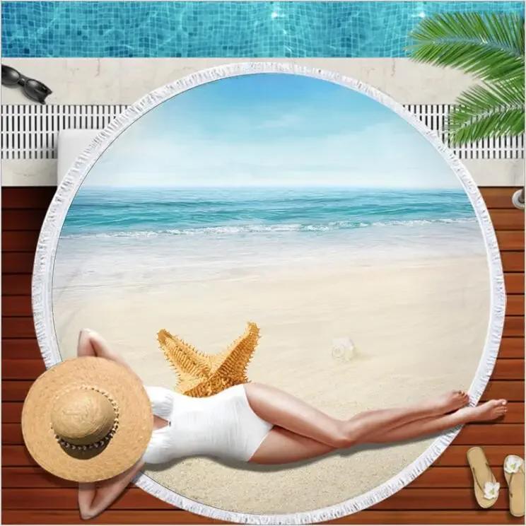 Summer Round Beach Towel Flamingo Tropical Plant With Drawstring Backpack Bag Bath Shower Towels Bikini Cover Up Pool Towel