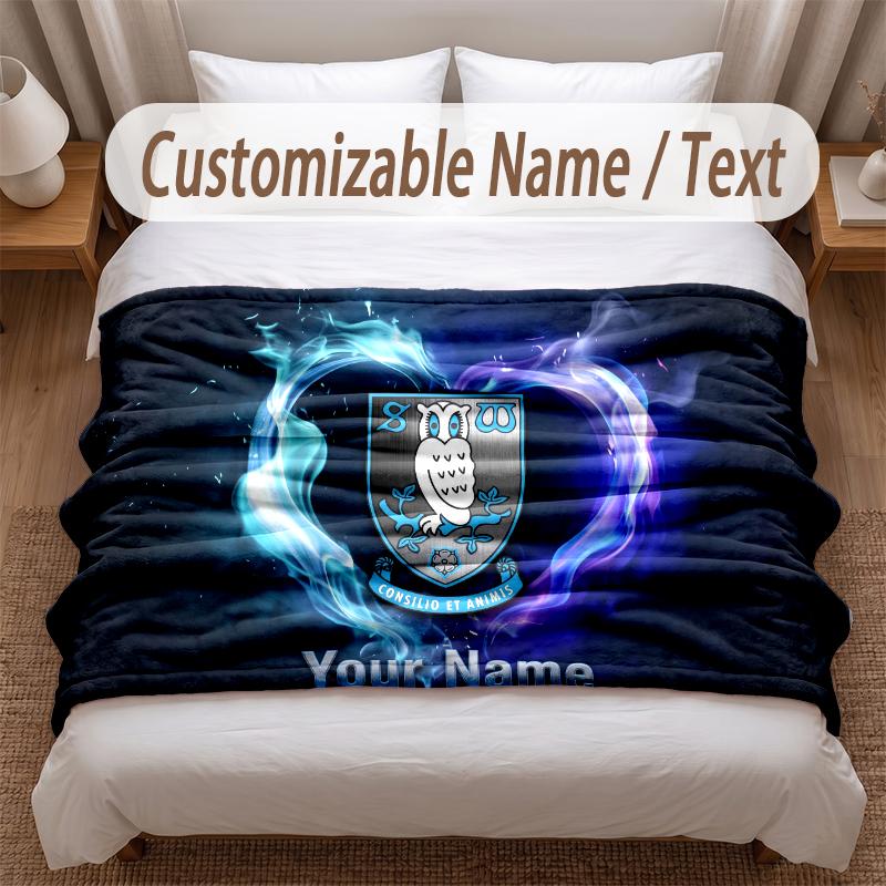 Sheffield Wednesday FC Printed Flannel Blanket Custom Name Text Soft Warm Throw For Bedroom Holiday Gift