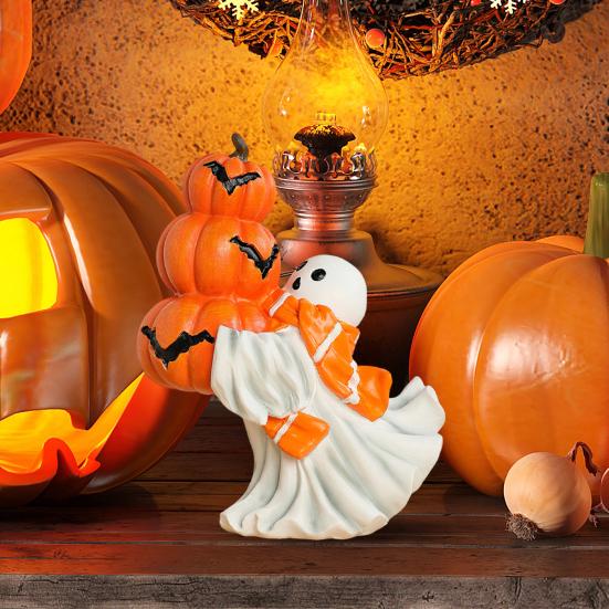 Halloween Ornament Ghost Hug Pumpkin Shape Resin Statue Halloween Table Shelf Office Desktop Decoration