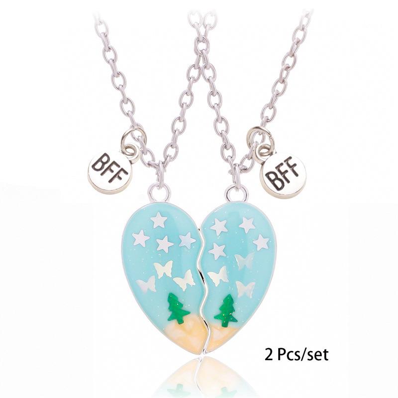 

Magnetic Friendship Necklace Set: Christmas Tree, Butterfly, Star, Heart Pendants - Perfect Holiday Gift for Best Friends or Students.