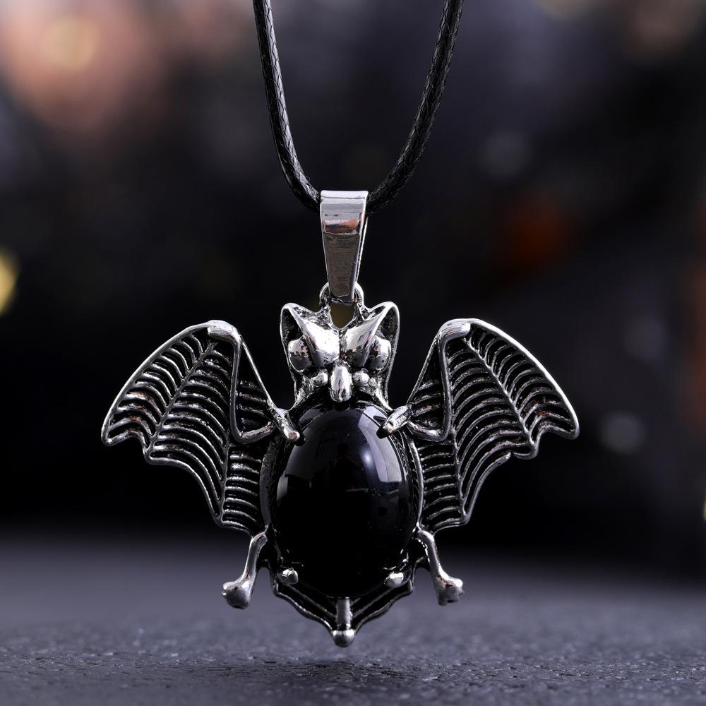 Halloween Crystal Stone Bat Vintage Pendant For Women Necklace Natural Amethyst Rose Quartz Lapis Lazuli Pendant Jewelry Making