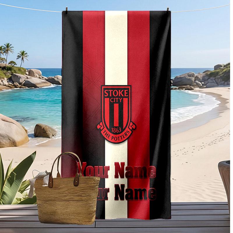 Stoke City FC Personalized Printed Beach Towel Soccer Logo Support Custom Name Text Absorbent Towel For Sport Travel Special Gift