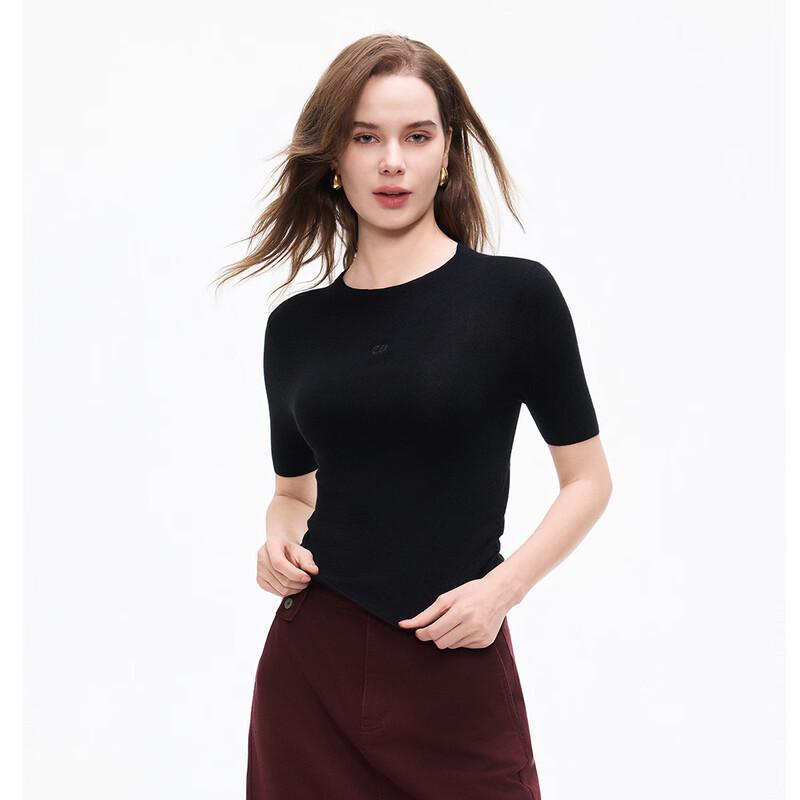 Tatu Bestickter Kurzarm Strickwollpullover