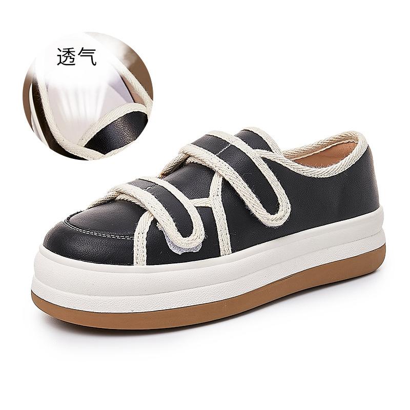 Velcro big head shoes 2025 spring women's leather white shoes women's casual platform women's shoes versatile board shoes women
