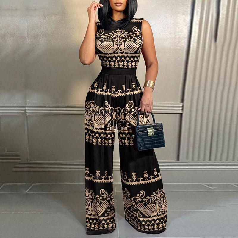 Sleeveless Jumpsuit Spring/Summer Women's New European and American Leisure Pants Silm Print Sleeveless Jumpsuit