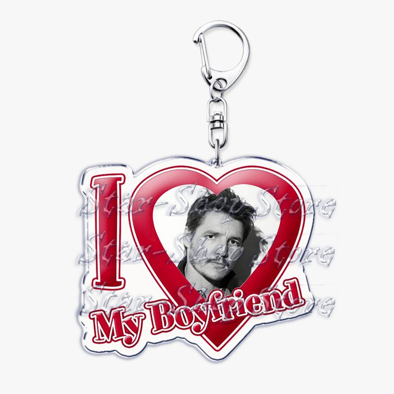 Hot Pedro Pascal I Love My Boyfriend Heart Keychain for Women Accessories Key Chain Ring Keychains Jewelry Fans Gifts