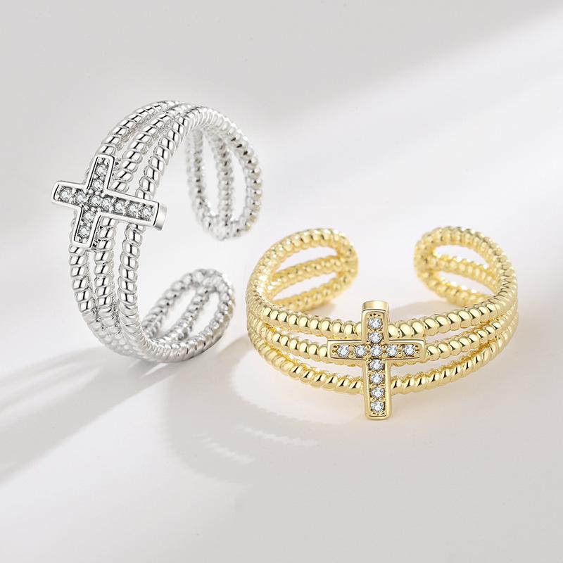 Vintage Zircon Cross Ring: Trendy European & American Style for Women