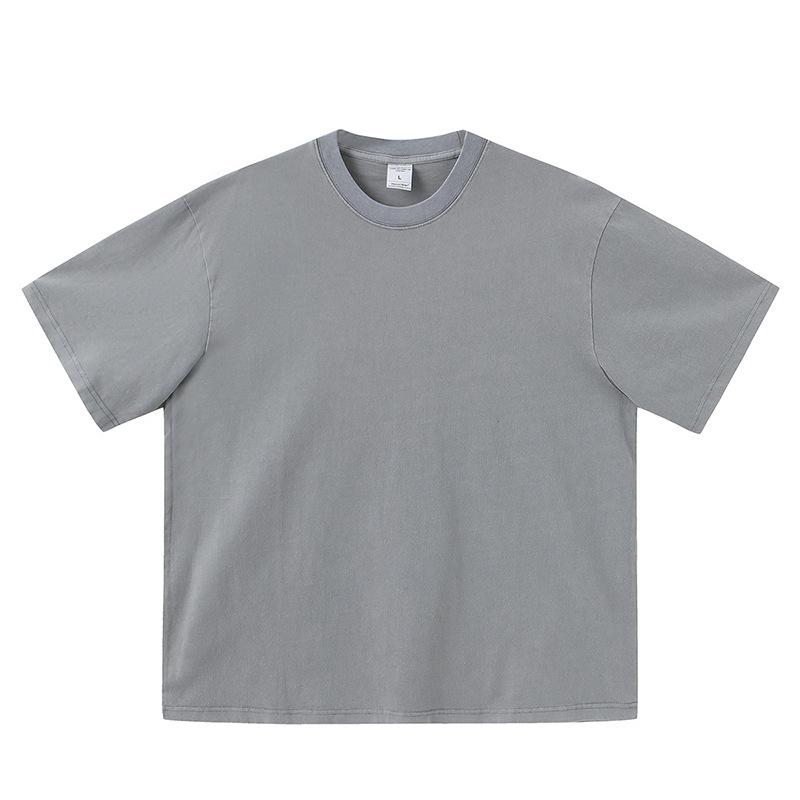 Men'S Trendy Brand Summer Washed And Dyed Old Light Version Short-Sleeved T-Shirt Heavy Cotton Casual High Street Half-Sleeves
