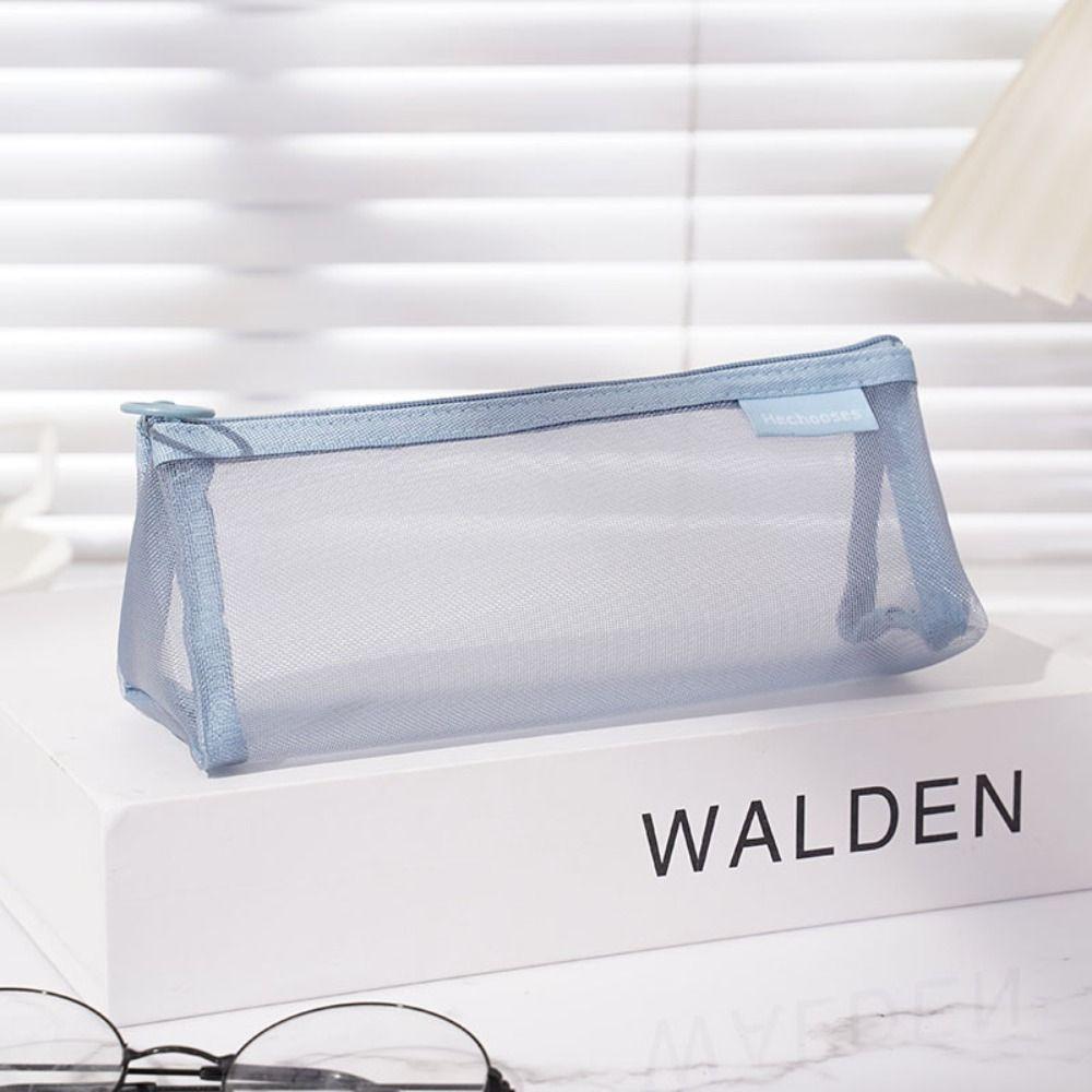 Triangle Mesh Pencil Case Retro Color Zipper Stationery Bag Fashion Transparent Bills Bag  Outdoor