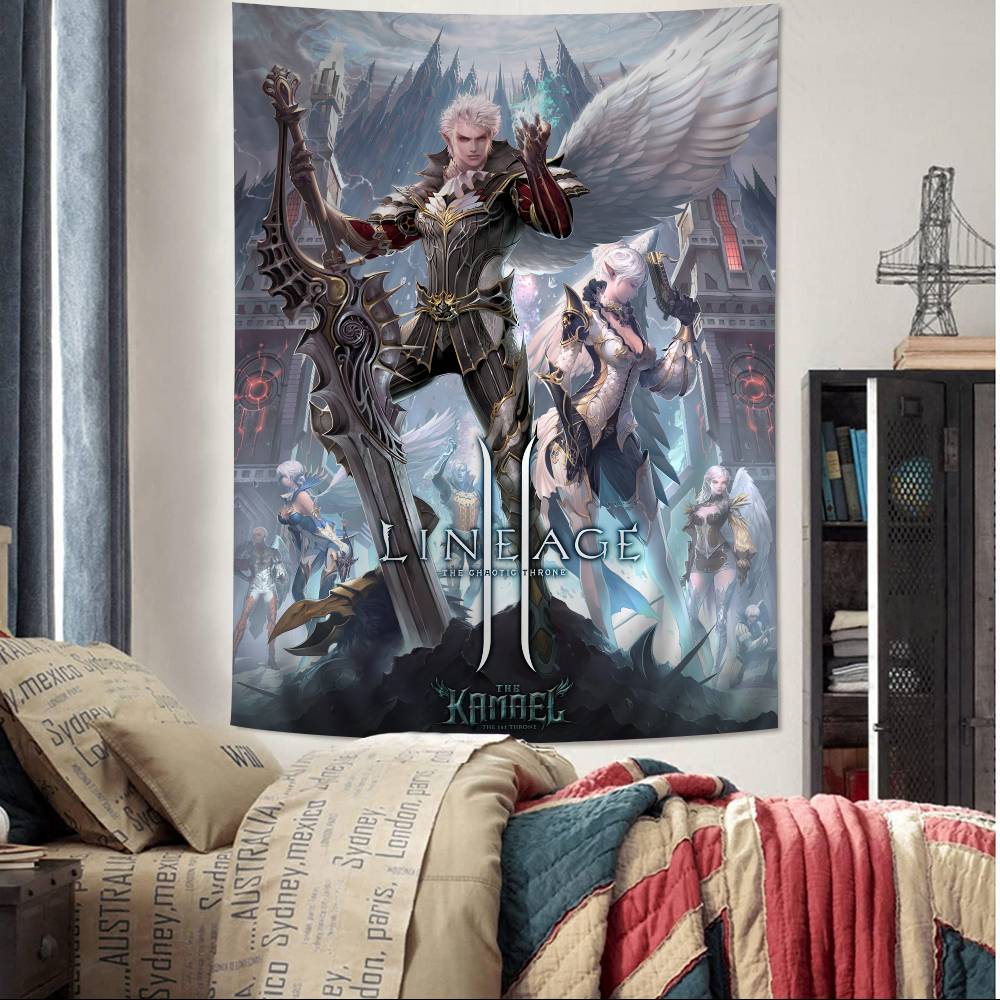 Lineage 2 Games Anime Tapestry Hippie Flower Wall Carpets Dorm Decor Cheap Hippie Wall Hanging