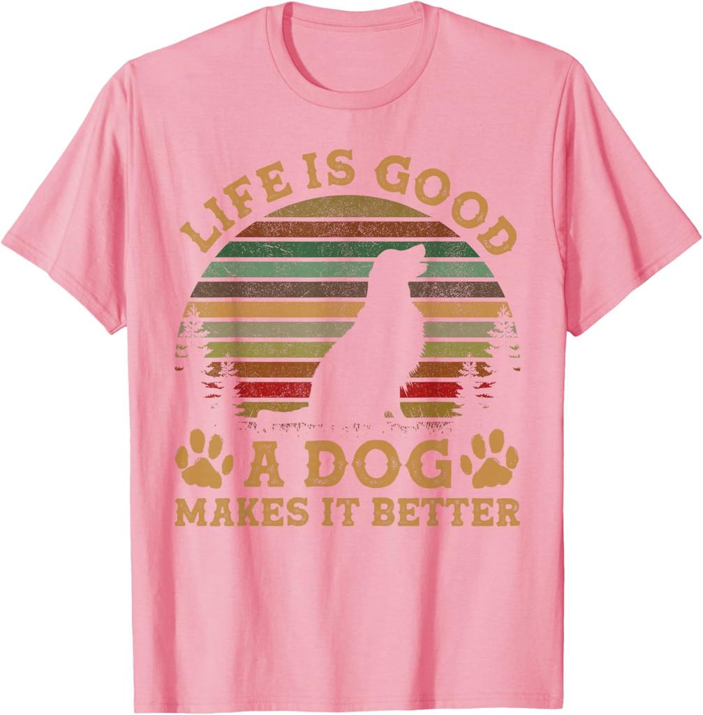 Dog Lover Life Is Good Makes It Better Vintage Graphic TShirt Men Casual Cotton Tee