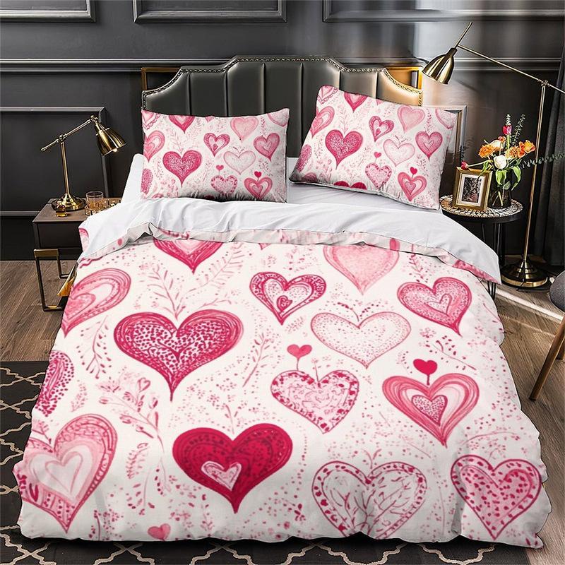 3D Digital Printing Love Series Polyester Bedding Two Or Three-Piece Set