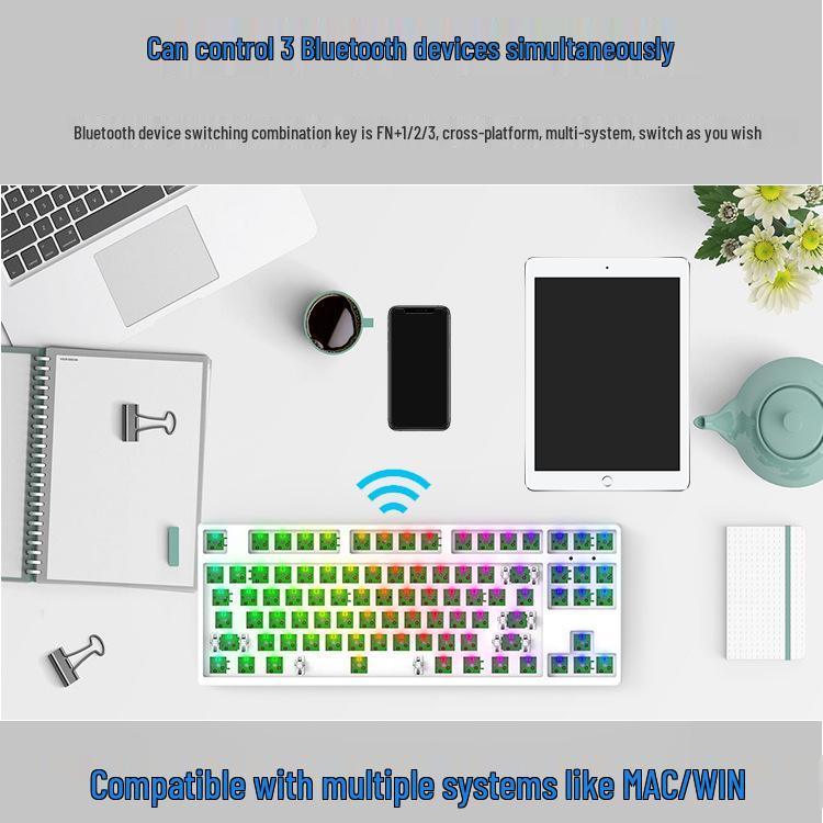 87-Key Wireless Bluetooth Tri-Mode Mechanical Keyboard Kit with RGB, Customizable Hot-Swappable Switches.