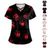 Women's Short Sleeve Stagger V Neck  Print Pocket Dry-nurse Top
