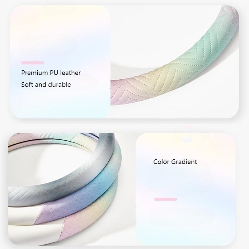 Iridescent Gradient Steering Wheel Cover - Durable & Soft PU Leather, Premium Craftsmanship, All-Season Use - Fits 14.5-15"