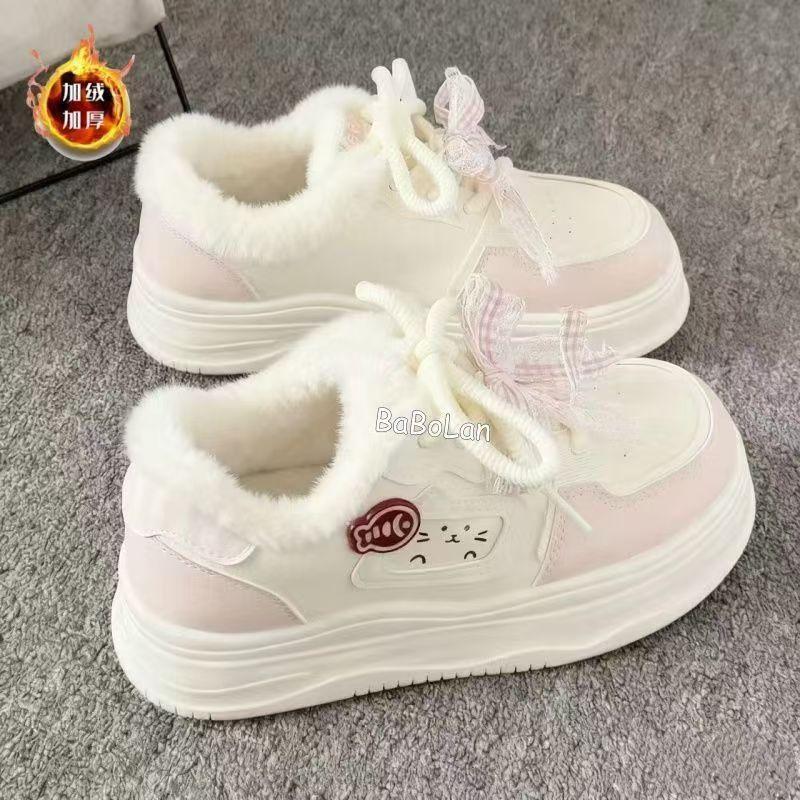 Cotton shoes versatile casual sports board shoes 2025 new model with plush bread shoes for women